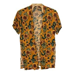 Kimono Cardigan Lightweight Golden Sunflower Short Sleeved OS‎ Coverup XL